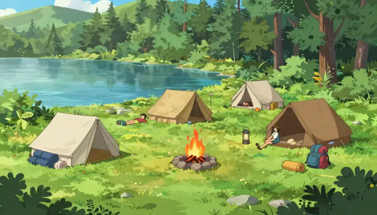 Visual representation of "campsite" - A campsite is a location where people can camp, typically in tents, on a temporary basis for recreational activities.