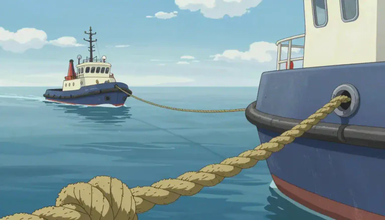 Visual representation of "towline" - A rope or line used for towing, particularly in maritime operations.