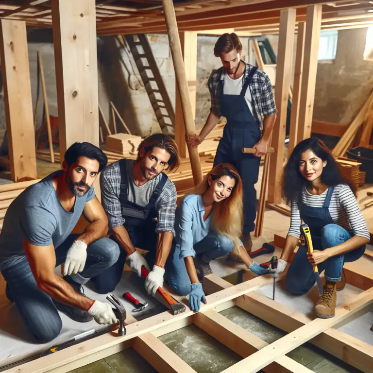 Visual representation of "joist" - To provide a floor or ceiling with joists.