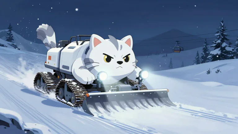 Visual representation of "snowcat" - A powerful vehicle designed to groom snow-covered areas for skiing or snowboarding.