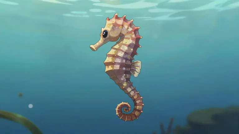 Visual representation of "seahorse" - A small marine fish with a horse-like head and a curled tail, belonging to the family Hippocampidae.