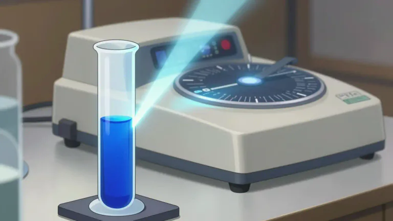Visual representation of "absorbance" - The amount of light that a material absorbs, usually measured in a spectrophotometric analysis.