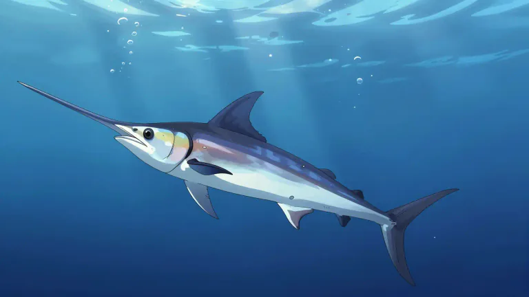 Visual representation of "swordfish" - A large fish known for its long, sharp bill that looks like a sword