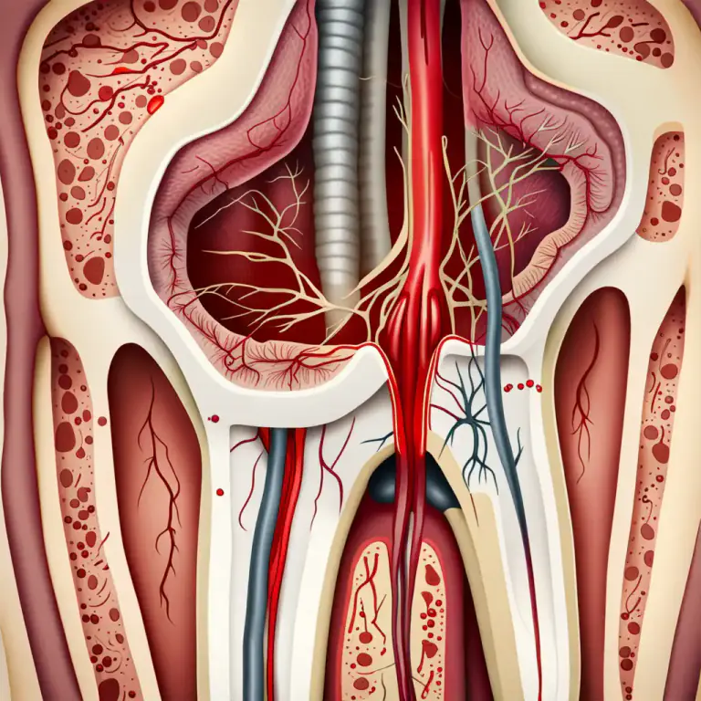 Visual representation of "pulp" - The part in the inside of a tooth made up of nerves and blood vessels.