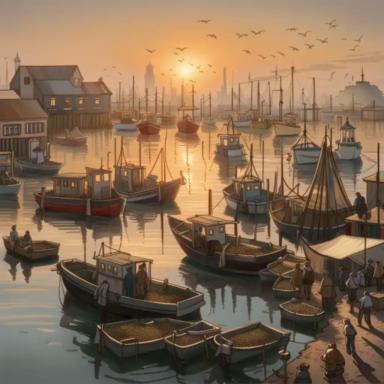 Visual representation of "fishery" - The industry or occupation devoted to the catching, processing, or selling of fish, shellfish, or other aquatic animals.