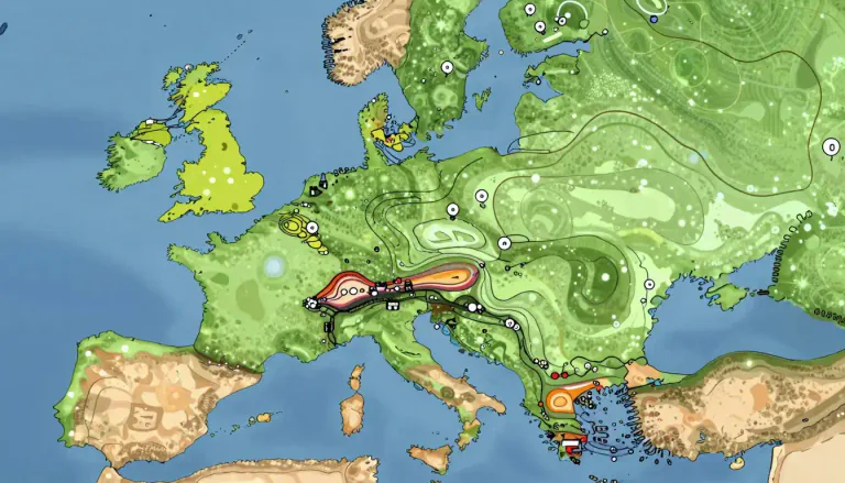 Visual representation of "isotherm" - A line on a map or chart linking places with the same temperature.