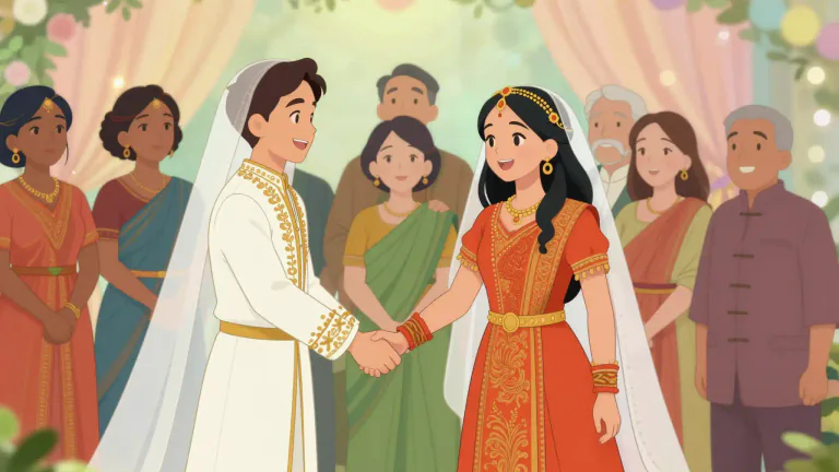 Visual representation of "intermarriage" - The marriage between people who are from different social groups or races.
