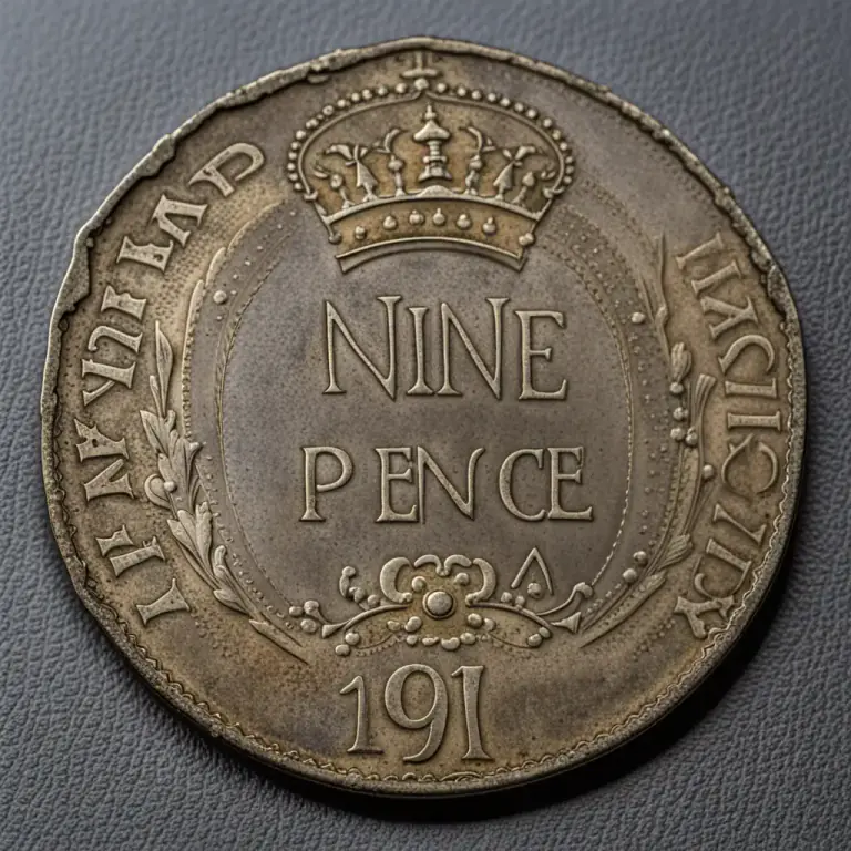 Visual representation of "nine" - An old British coin worth nine pence