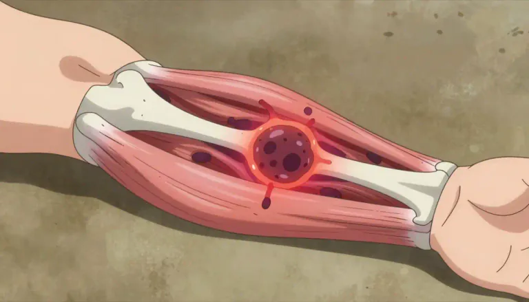 Visual representation of "rhabdomyosarcoma" - Rhabdomyosarcoma is a type of cancerous tumor derived from skeletal muscle tissue, mainly affecting children.