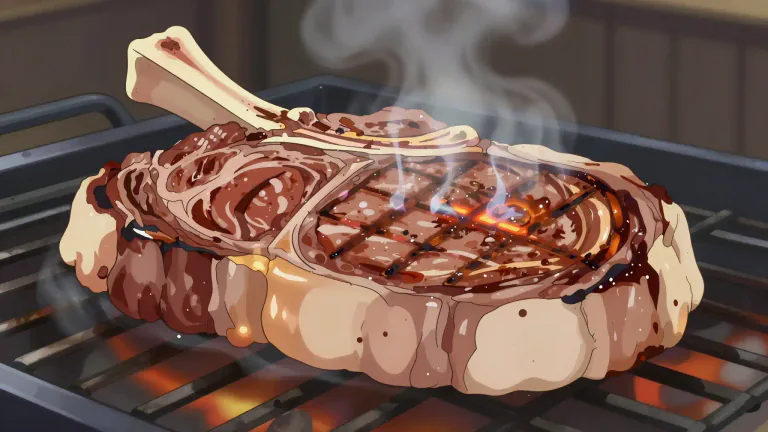 Visual representation of "porterhouse" - A porterhouse steak is a large cut of beef that includes a T-shaped bone and is often prepared by grilling or broiling.