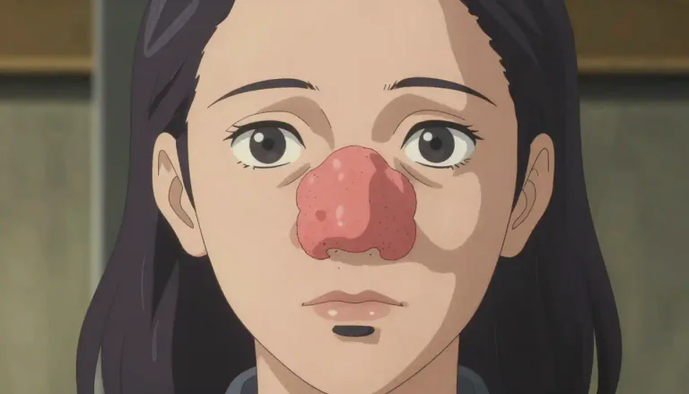 Visual representation of "rhinophyma" - Rhinophyma is a skin condition that results in a thickening and enlargement of the nose due to the overproduction of tissue, often linked to rosacea.