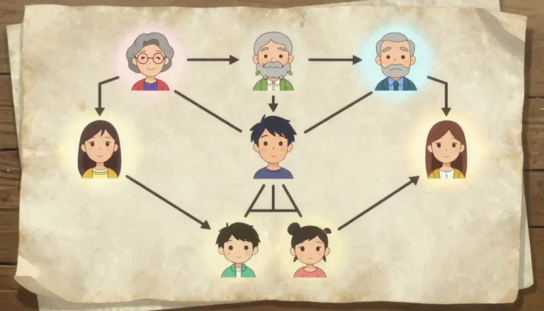 Visual representation of "genogram" - A genogram is a diagram that depicts the relationships between family members, showing details such as marriages, divorces, and deaths over several generations.