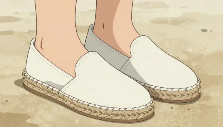 Visual representation of "espadrille" - A light canvas or cotton shoe with a flexible sole made of jute or esparto, typically worn in warm weather.