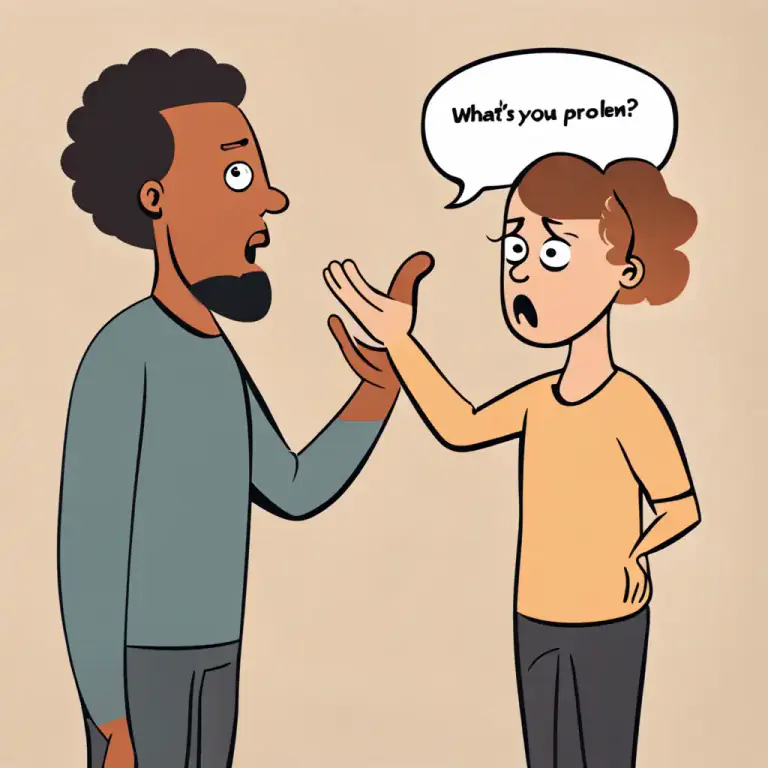 Visual representation of "what’s your problem?" - An aggressive way of asking someone why they are acting in a difficult or annoying way