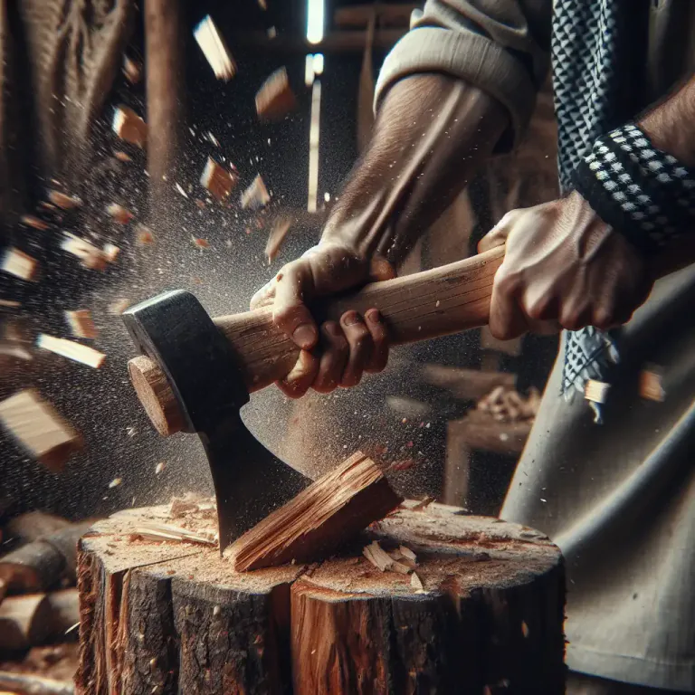 Visual representation of "chop" - A heavy blow with a tool or weapon