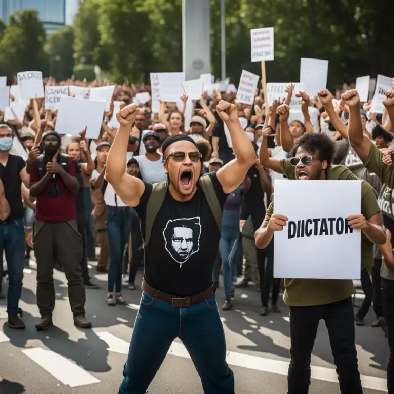 Visual representation of "down with somebody/something" - protesting or rebelling against; wanting to get rid of