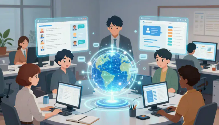 Visual representation of "groupware" - Software that enables people to work together, often via shared databases and tools, typically in organizational contexts.