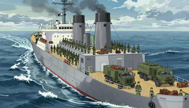 Visual representation of "troopship" - A ship that is used for carrying soldiers or military personnel from one place to another.