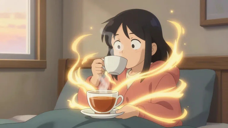 Visual representation of "caffeinated" - Containing caffeine, a substance found in coffee and tea that makes you feel awake.