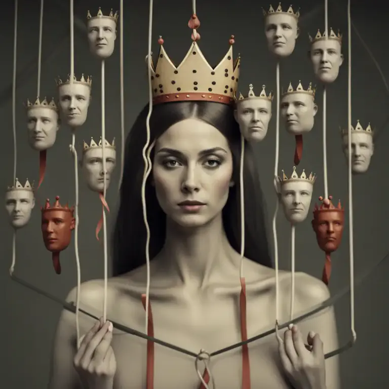 Visual representation of "manipulative" - Relating to a personality trait or disorder characterized by a tendency to exploit others and an inflated sense of self-importance