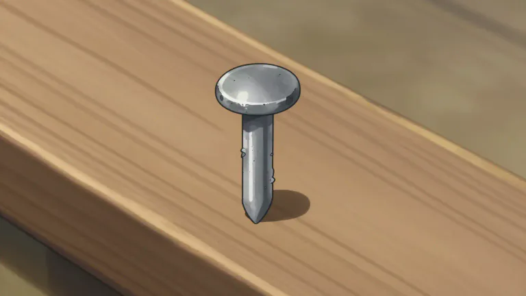 Visual representation of "nailhead" - The rounded part at the top of a nail, which helps to hold it in place when driven into a surface.