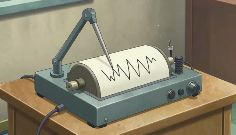 Visual representation of "seismograph" - A machine that records the intensity and duration of earthquakes.