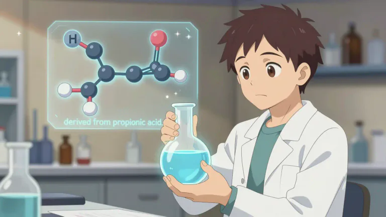 Visual representation of "propionic" - Relating to or derived from propionic acid, which is a carboxylic acid with the formula C3H6O2.
