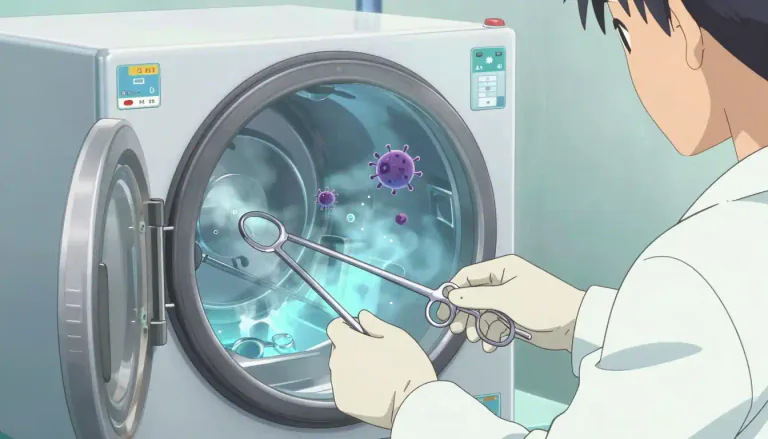 Visual representation of "sterilisation" - The process of making something free from bacteria or other living microorganisms.
