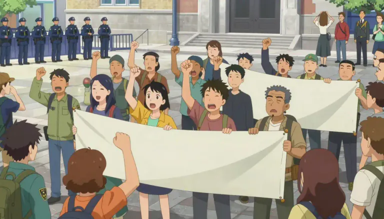 Visual representation of "protestor" - A participant in a public gathering aimed at expressing opposition or support for a cause.