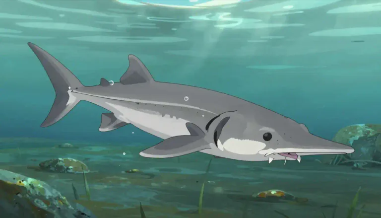 Visual representation of "paddlefish" - A type of large freshwater fish with a long, paddle-like snout, native to North America.