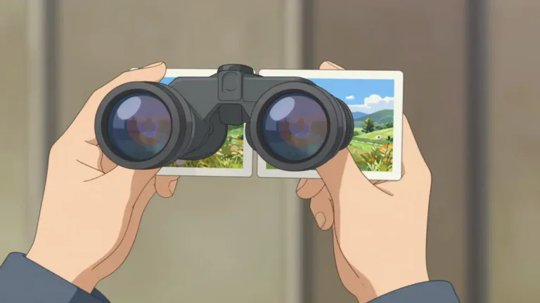 Visual representation of "stereoscope" - A device for viewing two images of the same scene from slightly different angles to create a three-dimensional effect.