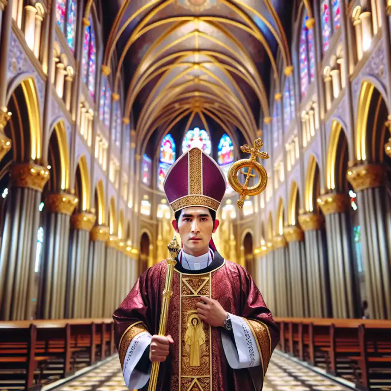 Visual representation of "crosier" - A decorated staff carried by bishops and abbots as a symbol of their position in the church.