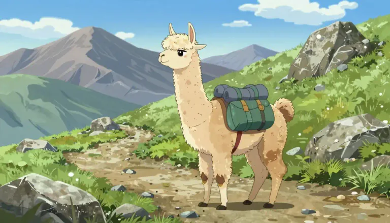 Visual representation of "llama" - A type of animal from South America with long neck and soft fur, often used to carry things.