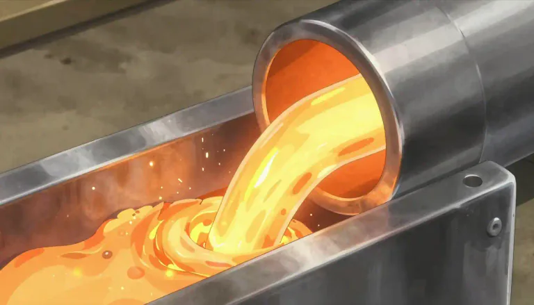 Visual representation of "sprue" - A tube or channel through which molten metal is poured into a mold.