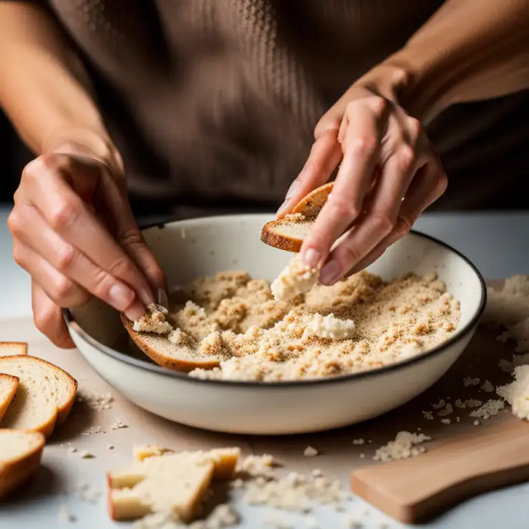 Visual representation of "crumb" - To break or crush into crumbs.