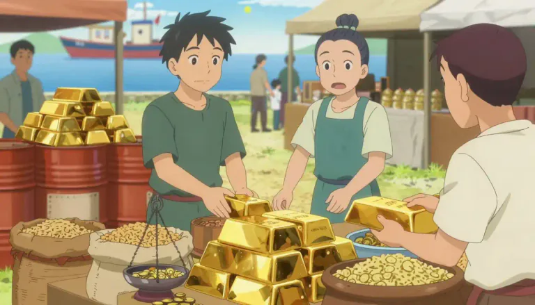 Visual representation of "commodity" - Something valuable that can be bought, sold, or traded, like oil or gold.