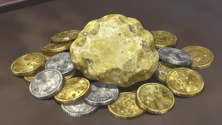 Visual representation of "electrum" - A naturally occurring alloy of gold and silver, often found in ancient coins and artifacts.