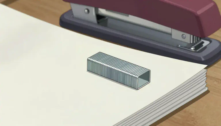 Visual representation of "staple" - A small, thin piece of wire used to attach paper together