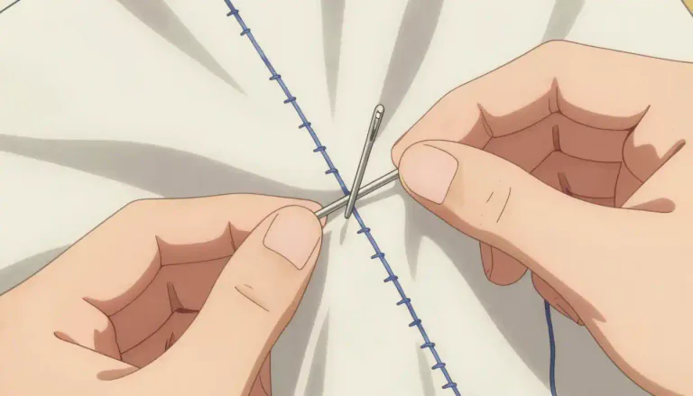 Visual representation of "backstitch" - A type of stitch in sewing where the thread doubles back on the last stitch