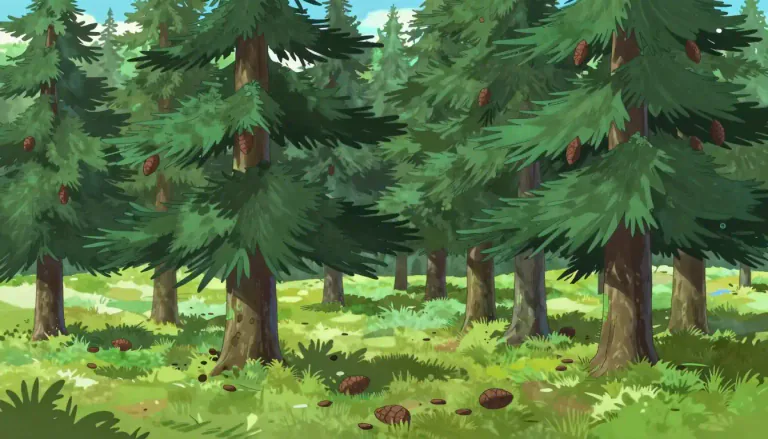 Visual representation of "coniferous" - Something that belongs to conifers, a type of tree or shrub that produces cones and has needle-like leaves