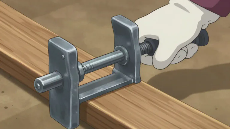 Visual representation of "clamp" - An instrument used to hold or secure things tightly together.