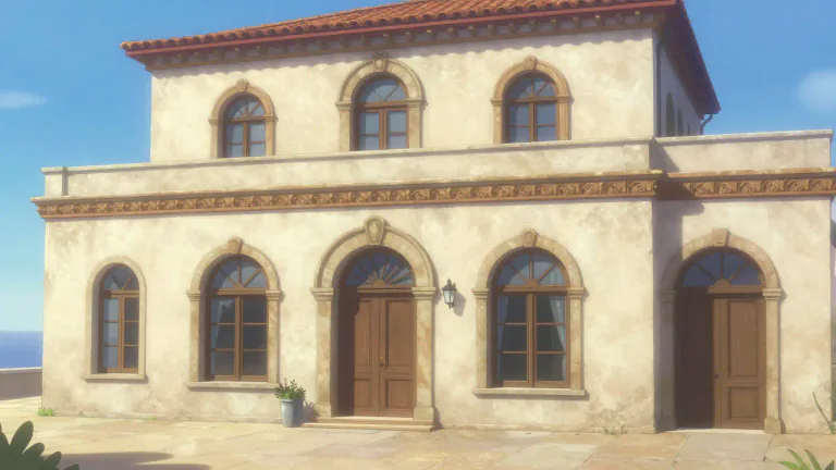 Visual representation of "stuccoed" - Covered or decorated with stucco which is a type of plaster used for coating wall surfaces or molding into architectural decorations.