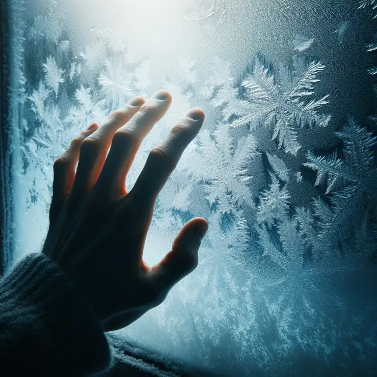 Visual representation of "icily" - In a way that involves or relates to ice or cold