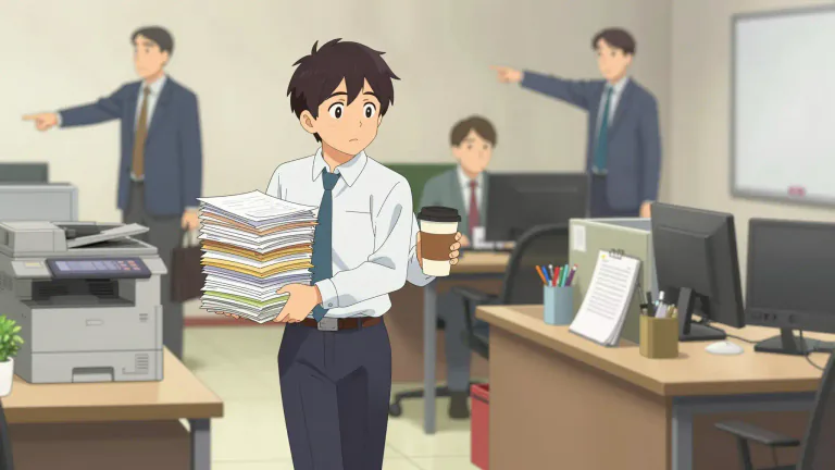 Visual representation of "gofer" - A junior employee in a workplace who is assigned to perform routine or menial tasks.
