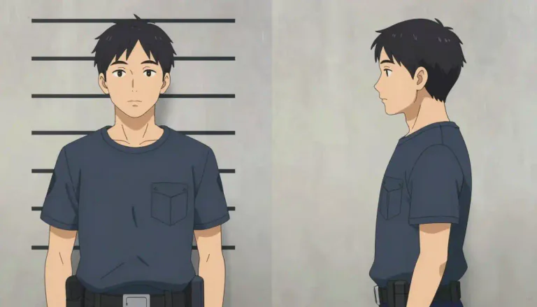 Visual representation of "mugshot" - A mugshot is a photograph taken by the police of a person who has been arrested, usually showing their face straight-on and in profile.