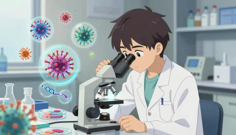 Visual representation of "virologic" - Pertaining to virology, which is the branch of science that deals with viruses.