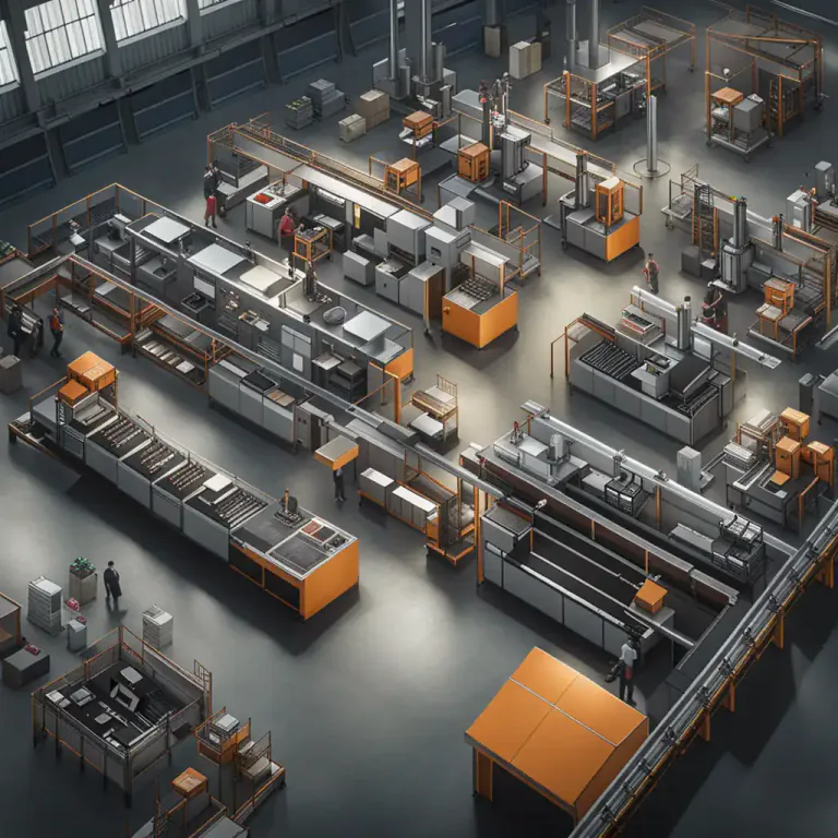 Visual representation of "layout" - The way machinery, equipment or tools are arranged in a factory or an industrial site.