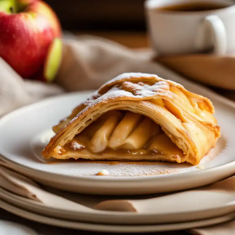 Visual representation of "turnover" - A kind of pastry with a filling folded into it.