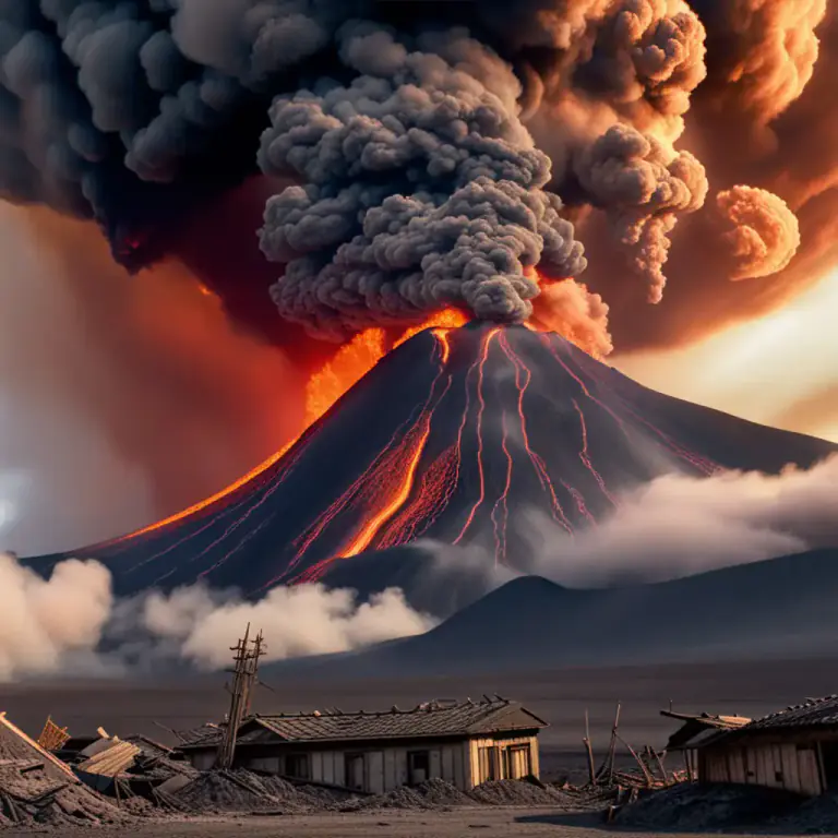 Visual representation of "outburst" - A volcanic eruption