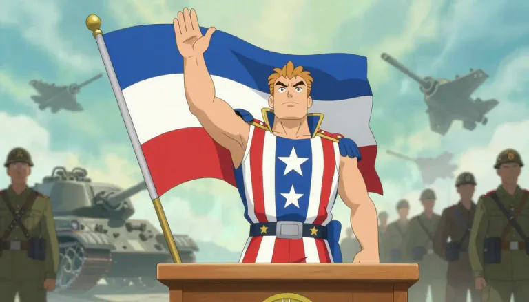 Visual representation of "jingo" - A person who expresses strong and over the top love for their country and is in favor of an aggressive foreign policy